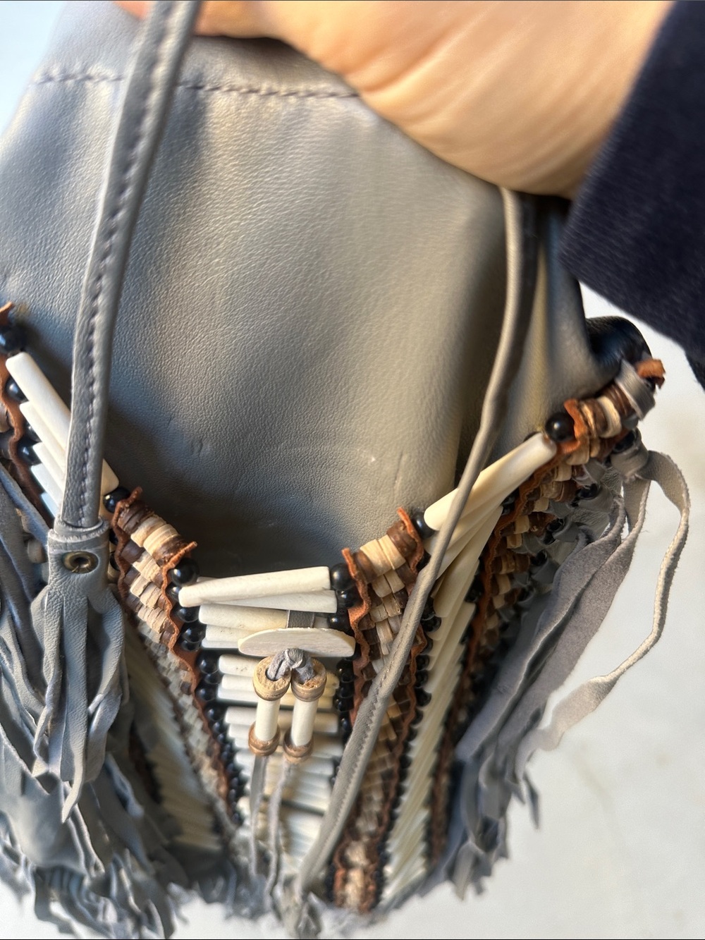 Gray Gypsy Soul fringe bone tassel bag preowned - Picture 14 of 16